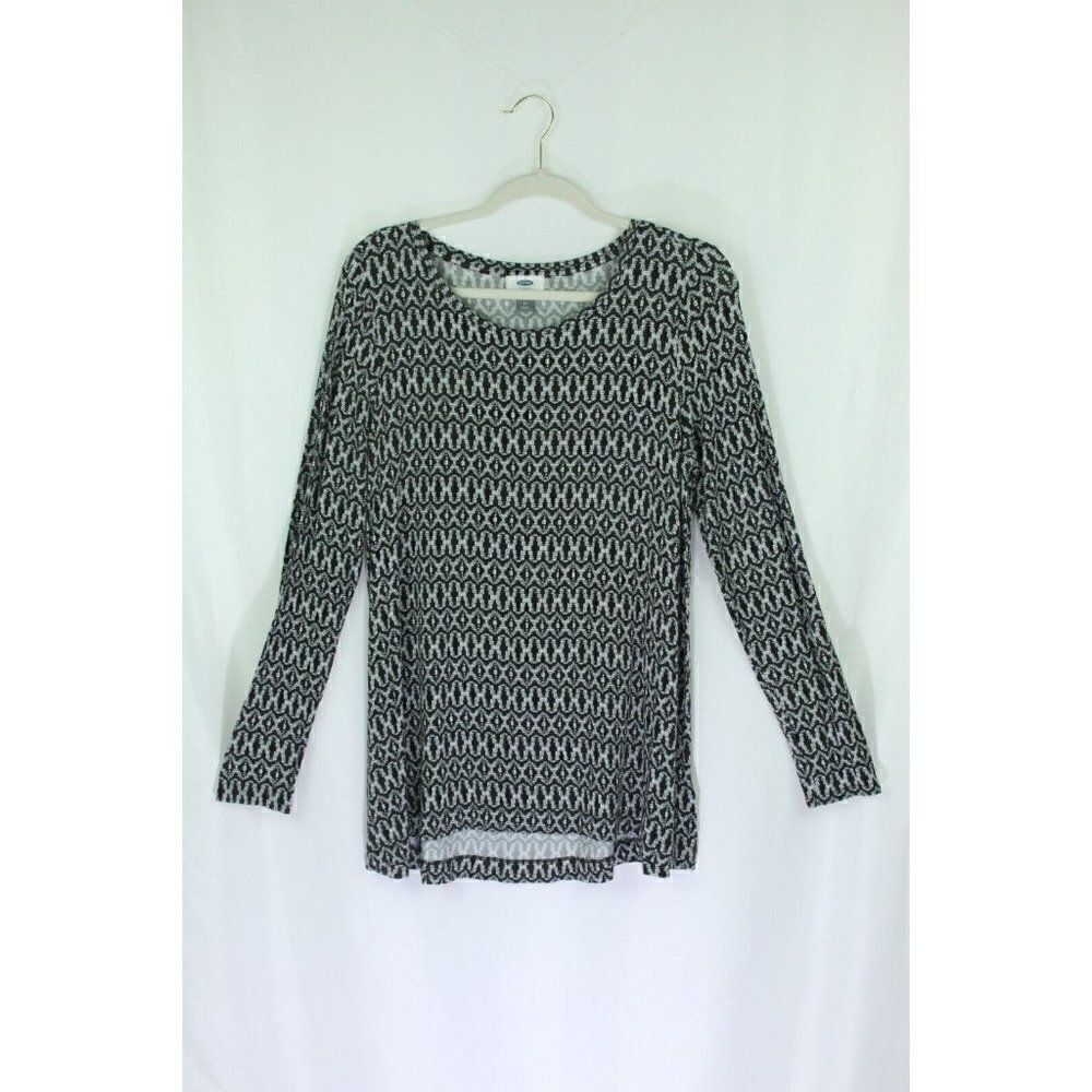 Old Navy Tunic Top Womens Medium Long Sleeve Print Modal Black Travel Stretch